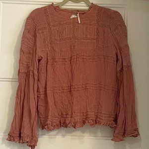 Free People Pink Long Sleeve Blouse